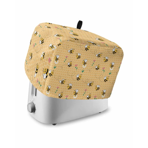 Yellow Beige Bee Toaster Cover 2 Slice, Small Kitchen Appliance Covers, Spring Floral Elegant Pastoral Flowers Toaster Oven Cover with Loop, Bread Machine Cover Polyester Dust Cover Protection