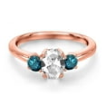 thumbnail image 3 of Gem Stone King 18K Rose Gold Plated Silver White Created Sapphire and Blue Diamond Engagement Ring for Women | 1.30 Cttw | Oval 7X5MM | Gemstone September Birthstone | Size 6, 3 of 6