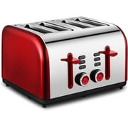 Toaster 4 Slice, Chitomax 4 Wide Slots Stainless Steel Toasters with Reheat Defrost Cancel Function, 7-Shade Setting, Red