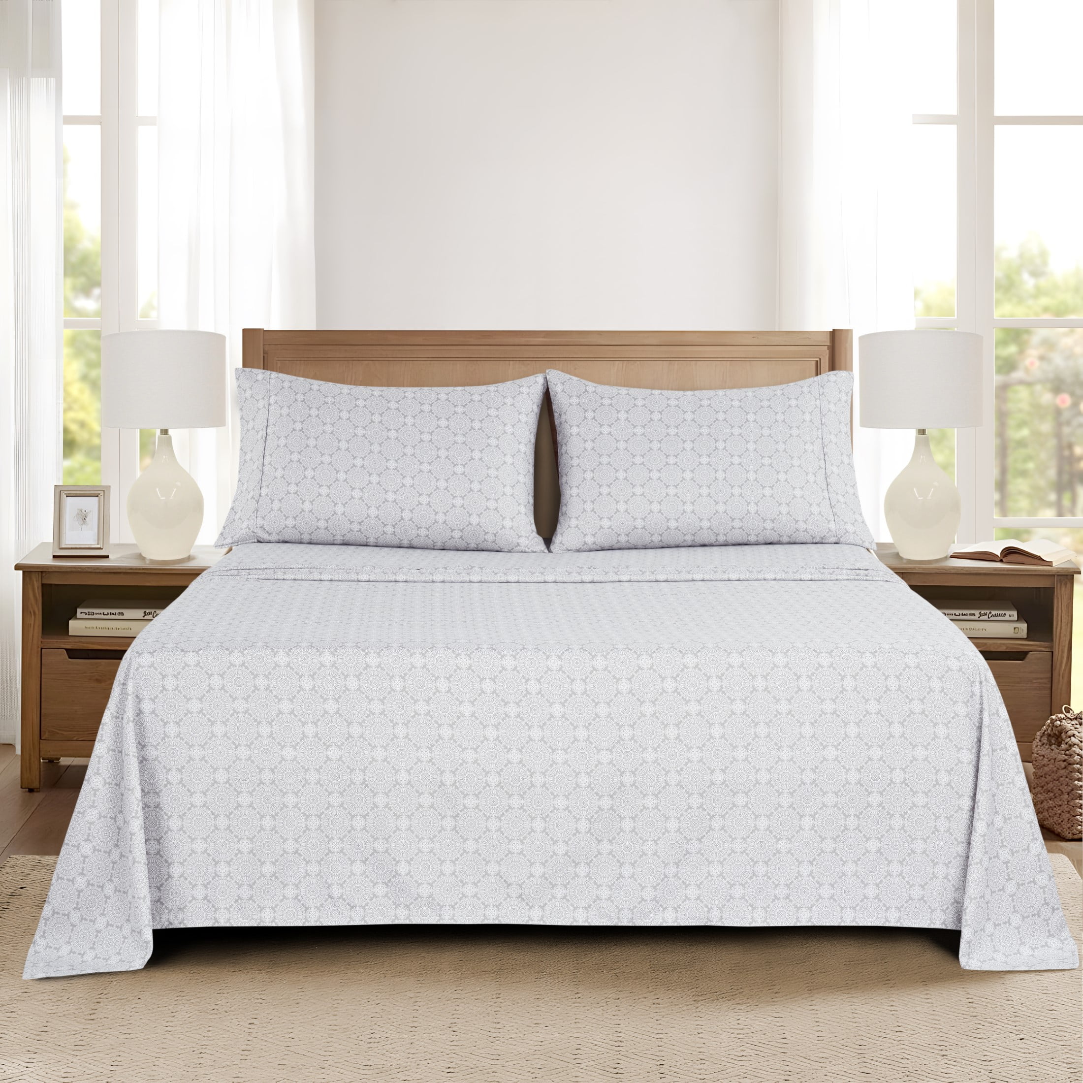 Mainstays Super Soft Brushed Microfiber Pillowcase Set, Gray Medallion, King, 2 Piece