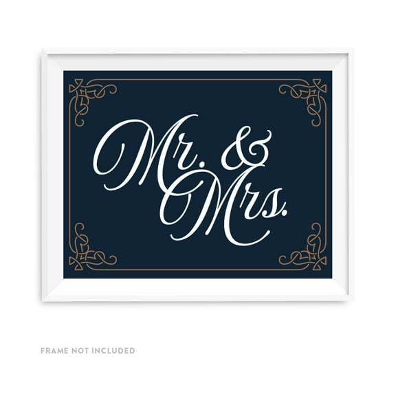 Navy Blue Art Deco Vintage Party Signs, Mr. & Mrs., 8.5x11-inch