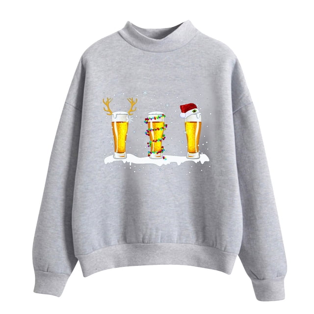 Offres Flash! Aqestyerly Haut de Noël Liquidation Pull à Col Roulé Imprimé Couleur Unie Manches Longues
