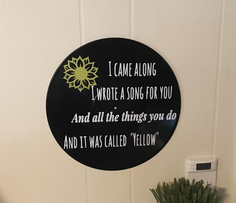 Coldplay Yellow Song Lyrics On Lp Vinyl Record Album Music Wall Decor Unique Song Lyric Music Rock And Roll Art Walmart Com