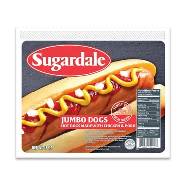 Sugardale Chicken and Pork Jumbo Hot Dogs, 3 lb, 24 Count