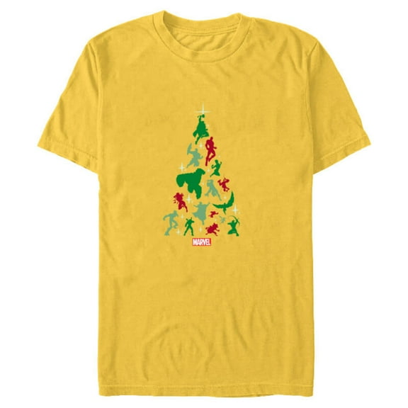 Marvel Avengers and Guardians of the Galaxy Christmas Tree - Short Sleeve Blended T-Shirt for Adults- Customized-Yellow