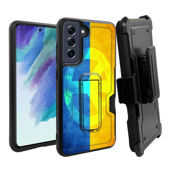 ANJ  Rugged Dual Layer Shockproof Holster Case w/Card Slot, Kickstand   Tempered Glass for Samsung Galaxy S21 FE 5G - Peace in Ukraine 2