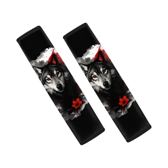 Chririnla Wolf Red Sun Print Car Seat Belt Pads Soft Non-Slip Seat Belt Shoulder Pad, Thick Breathable Compatible with Truck Vans Cars