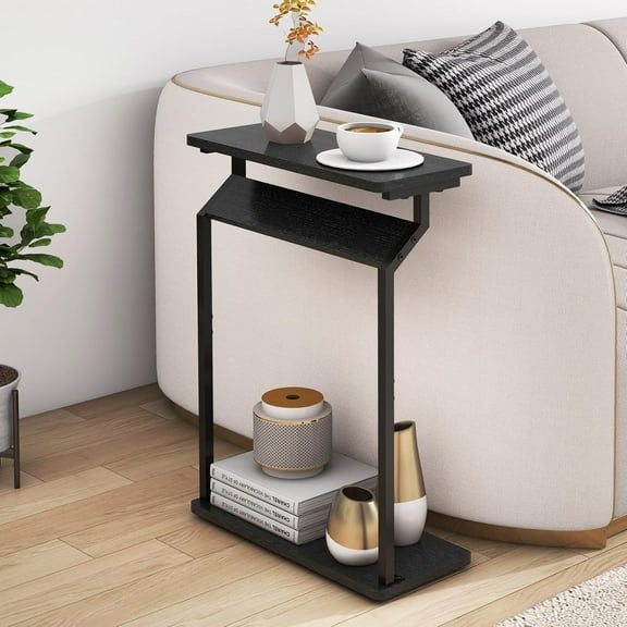 Narrow Side Table for Small Spaces, Small End Table, Slim Couch Tray Tables, Small Side Table for Couch, Skinny Thin End Tables for Living Room, Bedroom, Black