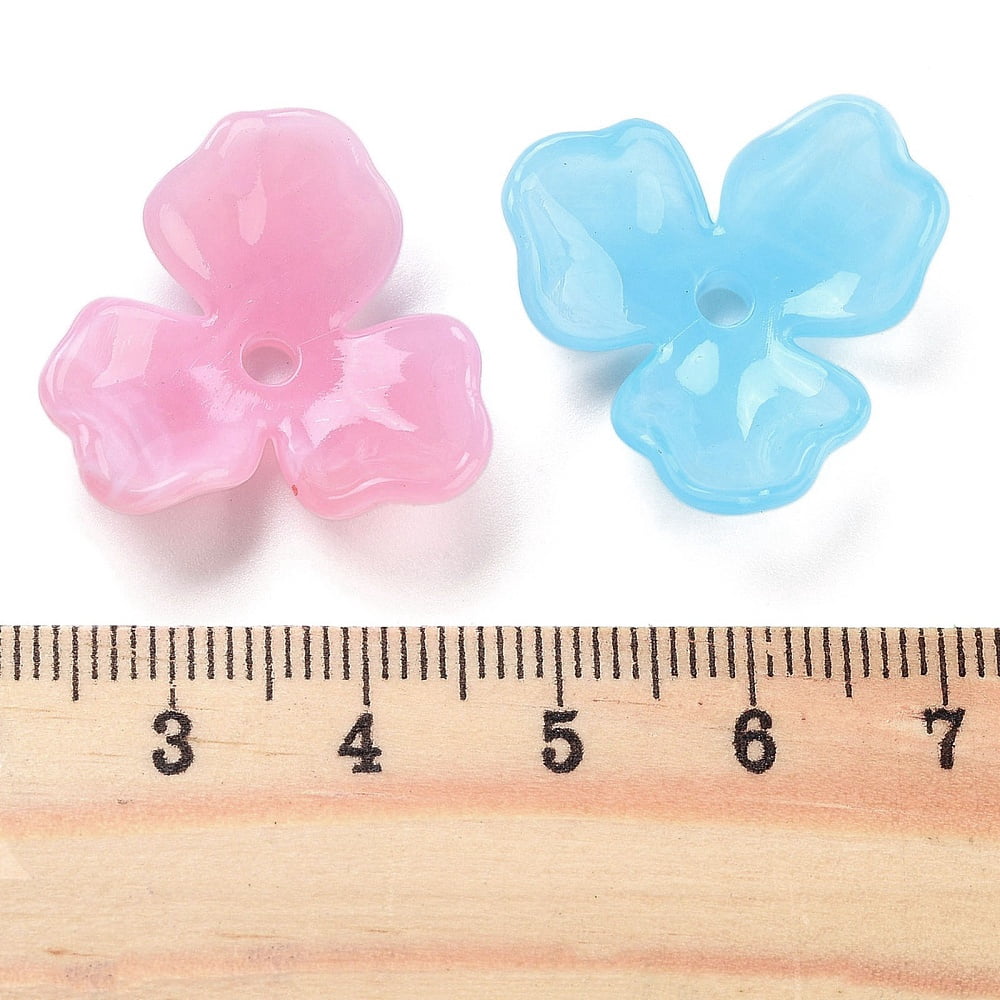 400pcs Acrylic Beads Caps 3-Petal Flower Mixed color 22x23.5x6mm Hole: 2.8mm