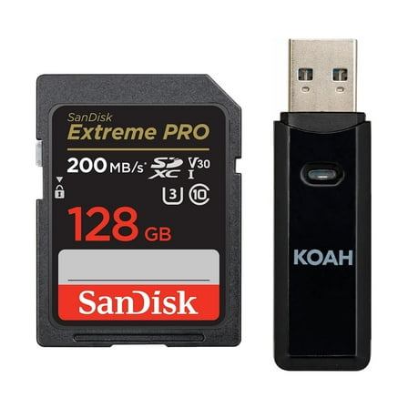 SanDisk 128GB Extreme PRO 200MB/s SDXC UHS-I Memory Card with Memory Card Reader