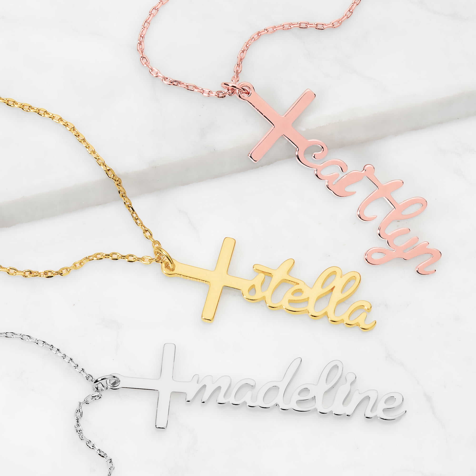 Personalized Planet Women's Sterling Silver Lowercase Script Name Cross Necklace