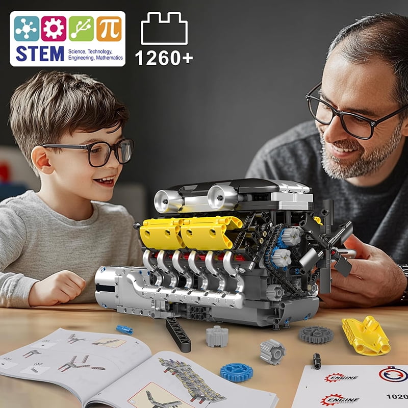 SNOWEAGLE  V12 Engine Model kit That Runs - Build Your Own STEM V8 Model Engine for Adults, 12-Cylinder Car Engine, Shiftable Gear Operation, Mechanic Engineering Construction Set (1260 PCS)