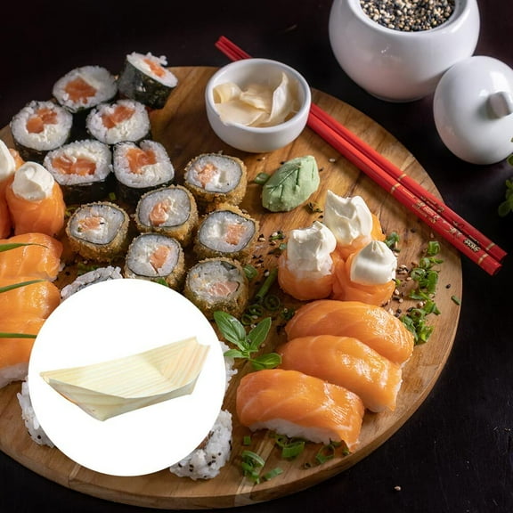 WRITWAA Wood Sushi Plate Boat Shape Serving Tray for Families 100Pack