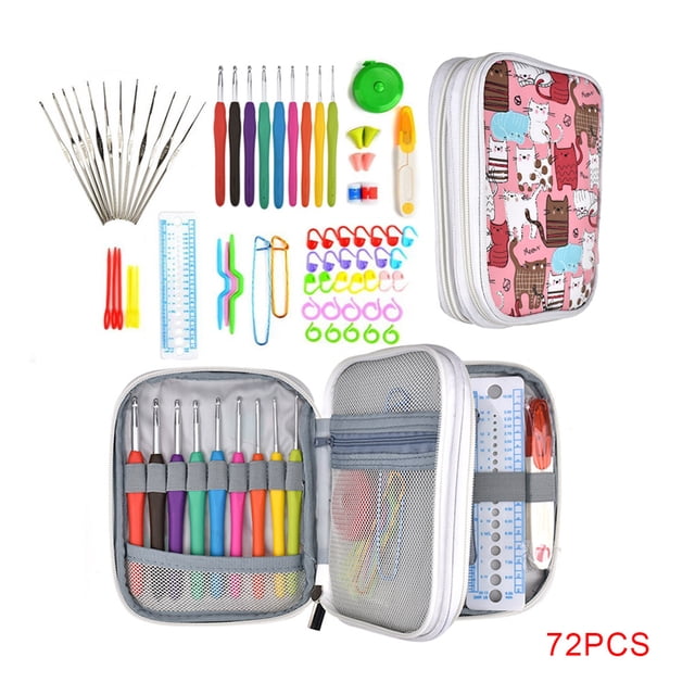 Juego de ganchos de ganchillo Kit de agujas de tejer DIY bolsa de almacenamiento de punto manual herramientas de artesanía de hilo de tejer de tejer 72 Piezas tholdsy HA1081-02B