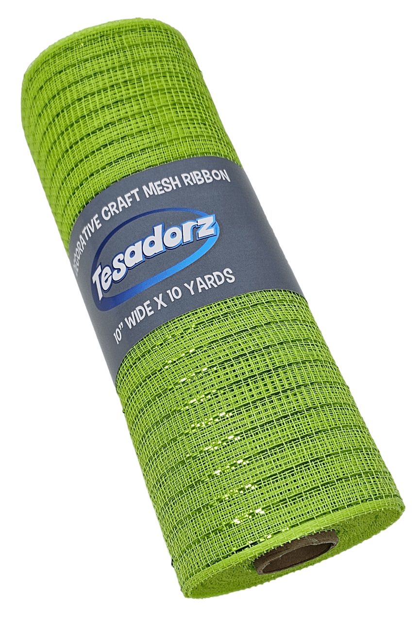 Tesadorz 10" Fall Apple Green and Autumn Brown Deco Mesh Ribbon Rolls, 30 Feet