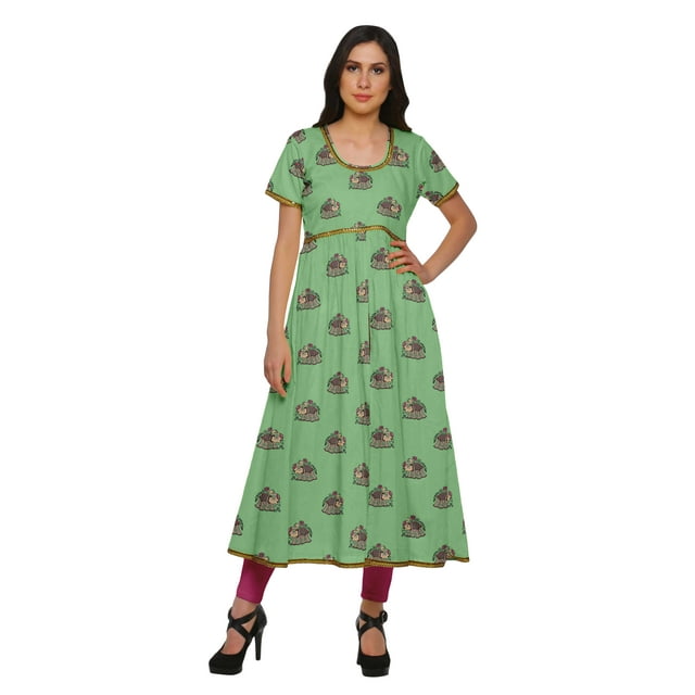 Moomaya Kurta à Manches Courtes Imprimée pour Femmes, Kurti à Fente avant, Vêtements d'Été