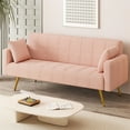 thumbnail image 2 of Leumius 71.7" Teddy Fleece Sleeper Sofa,3 Adjustable Backrest,2 Pillows, Convertible Futon Sofa Bed Folding Couch for Small Space,Living Room,Pink, 2 of 5