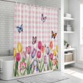 thumbnail image 5 of Tulips Spring Floral Shower Curtain Set - Small 36" x 72" Washable Bathtub Curtain with 12 Hooks, Pink Plaid Flowers Butterfly Pastoral Waterproof Fabric Stall Shower Curtains for Bathroom Décor, 5 of 6