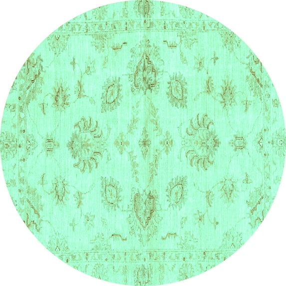 Ahgly Company Machine Washable Indoor Round Oriental Turquoise Blue Traditional Area Rugs, 7' Round