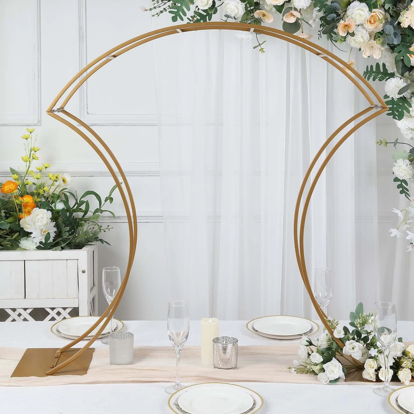 BalsaCircle Gold 38" Curvy Metal Flower Arch Display Stand Table