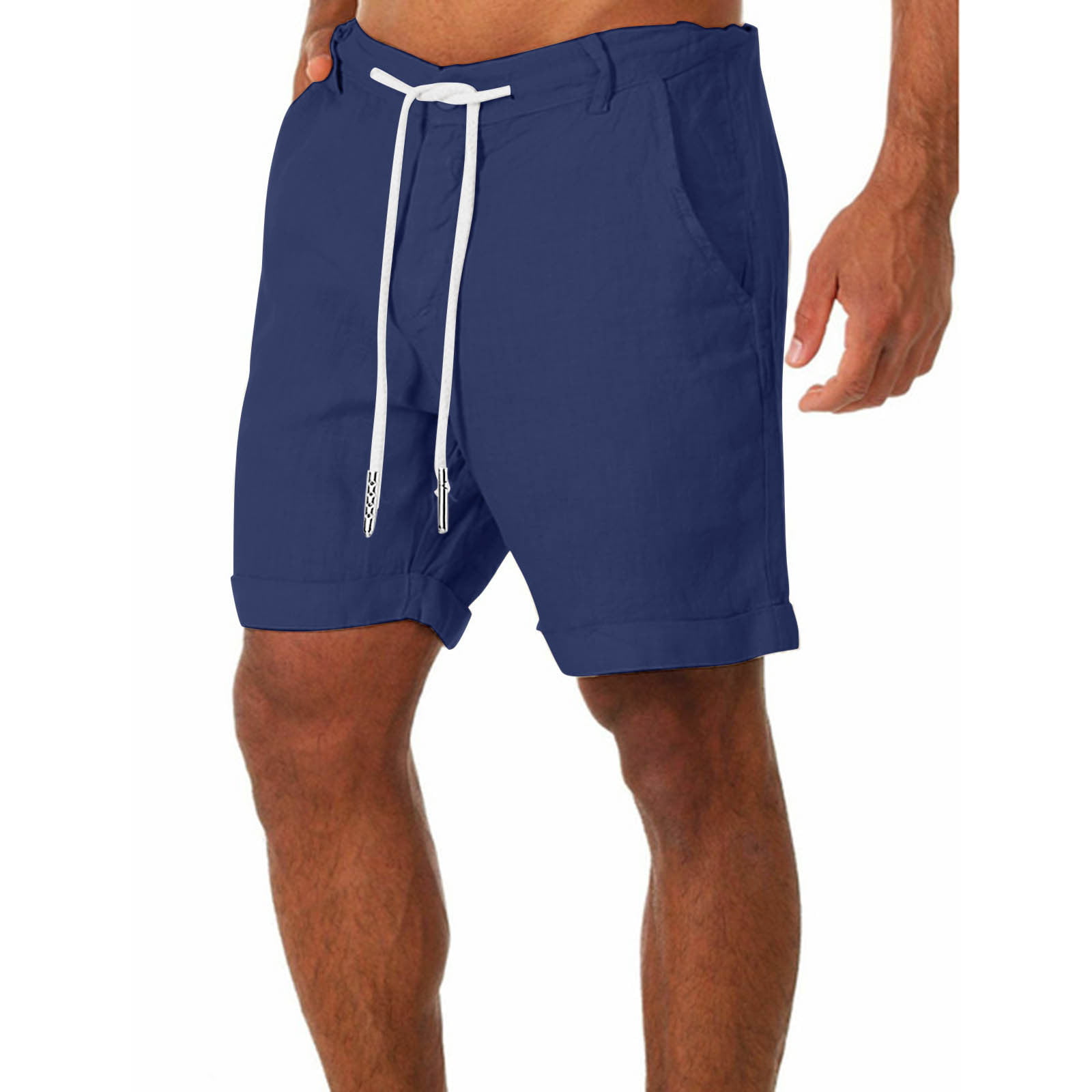 Mens Casual Cotton Linen Shorts Classic Fit Beach Shorts with Pockets