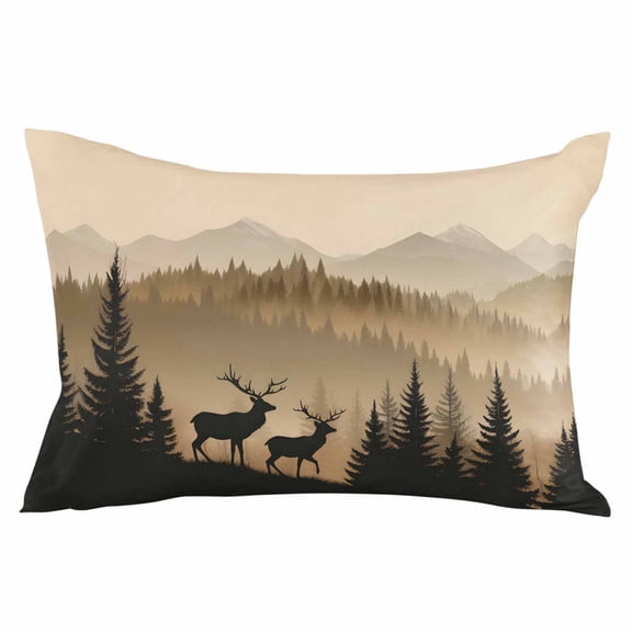 Black Forest Throw Pillow Cover 16 x 24 Inch Decorative Pillow Cover Deer Silhouettes Foggy Grey Pine Tree Lumbar Pillowcase Seasonal Rectangle Cushion Case for Couch Sofa Bed Living Room