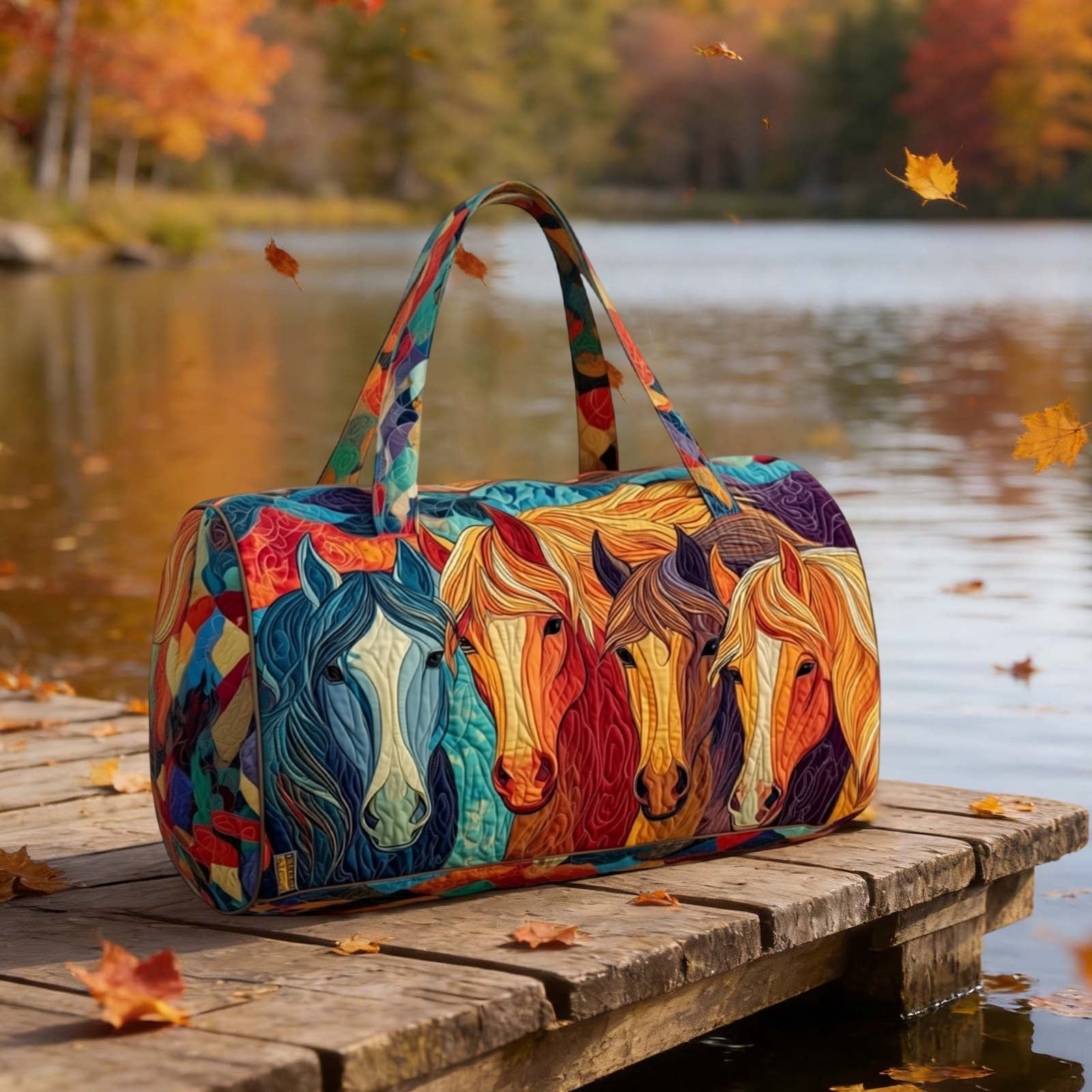 Hippie Van Quilted Duffle Bag, Hippie Journey Quilted Duffle Bag, Vintage Floral Travel Weekender Bag Gym Bags