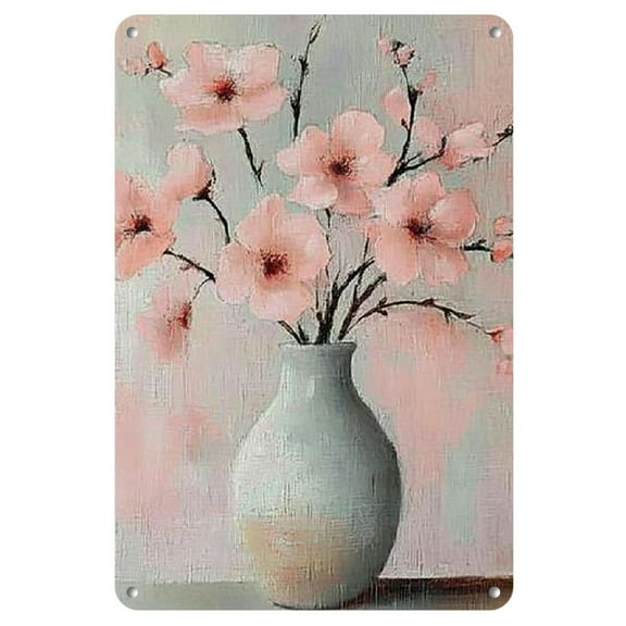 1pc YNLLOOFC Vintage Metal Wall Art - Pink Floral Vase Design, Easy Install, Multi-Purpose Home & Office Decor, Charming Retro Sign