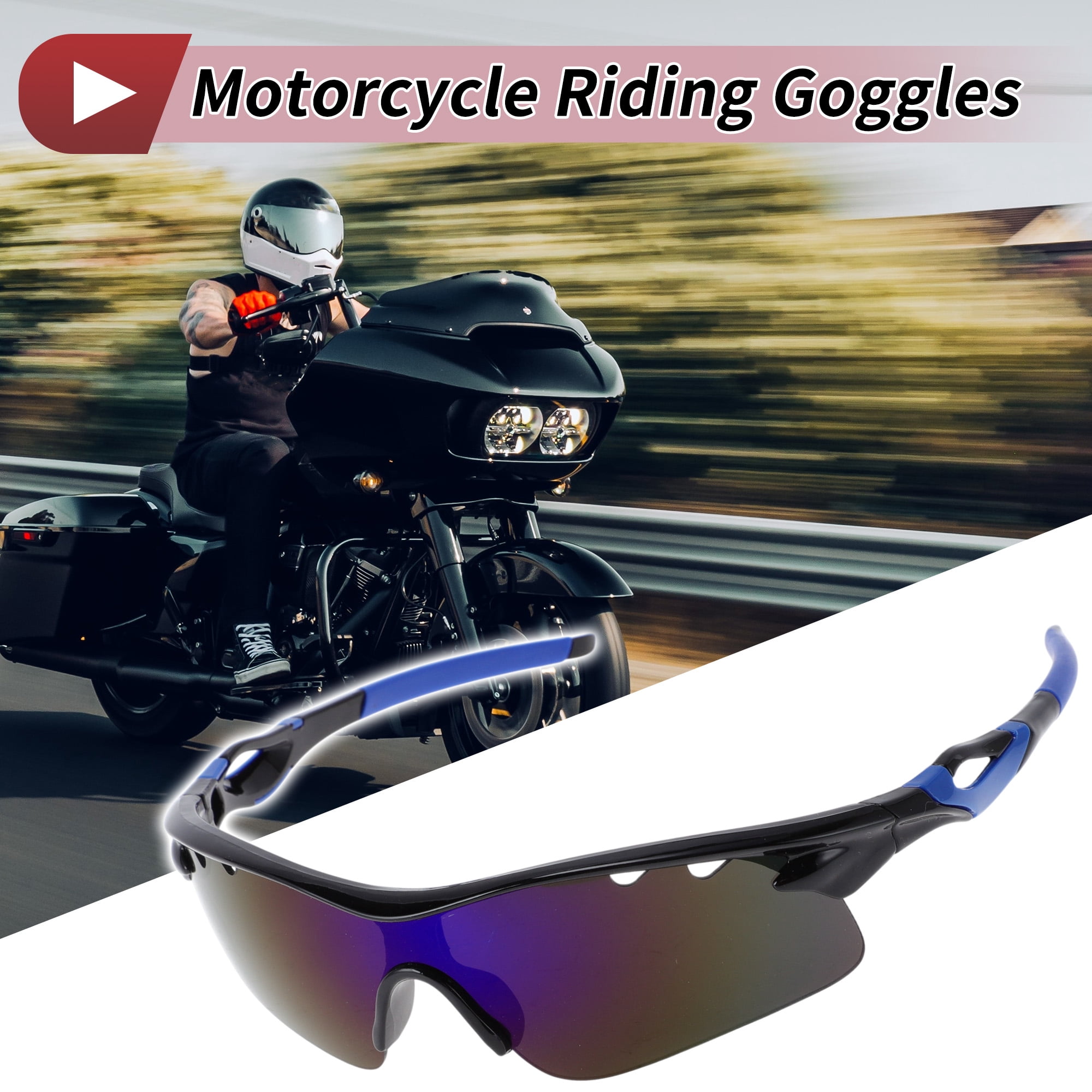 Unique Bargains 1 Set Motorcycle Riding Goggles PC Tri-acetel Cellulose Outdoor Sports Sunglasses for Motocross Dirt Bike ATV Blue Silver Tone Lens Blue Black Frame