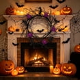 thumbnail image 5 of AZXY Twig Wreath with Black Bats Purple Spiders Halloween Wreath Decor, Halloween Decorations Indoor Outdoor Outside Yard Garden Door, Halloween Party Wreath Decorations for Home Lawn Patio Decor, 5 of 6