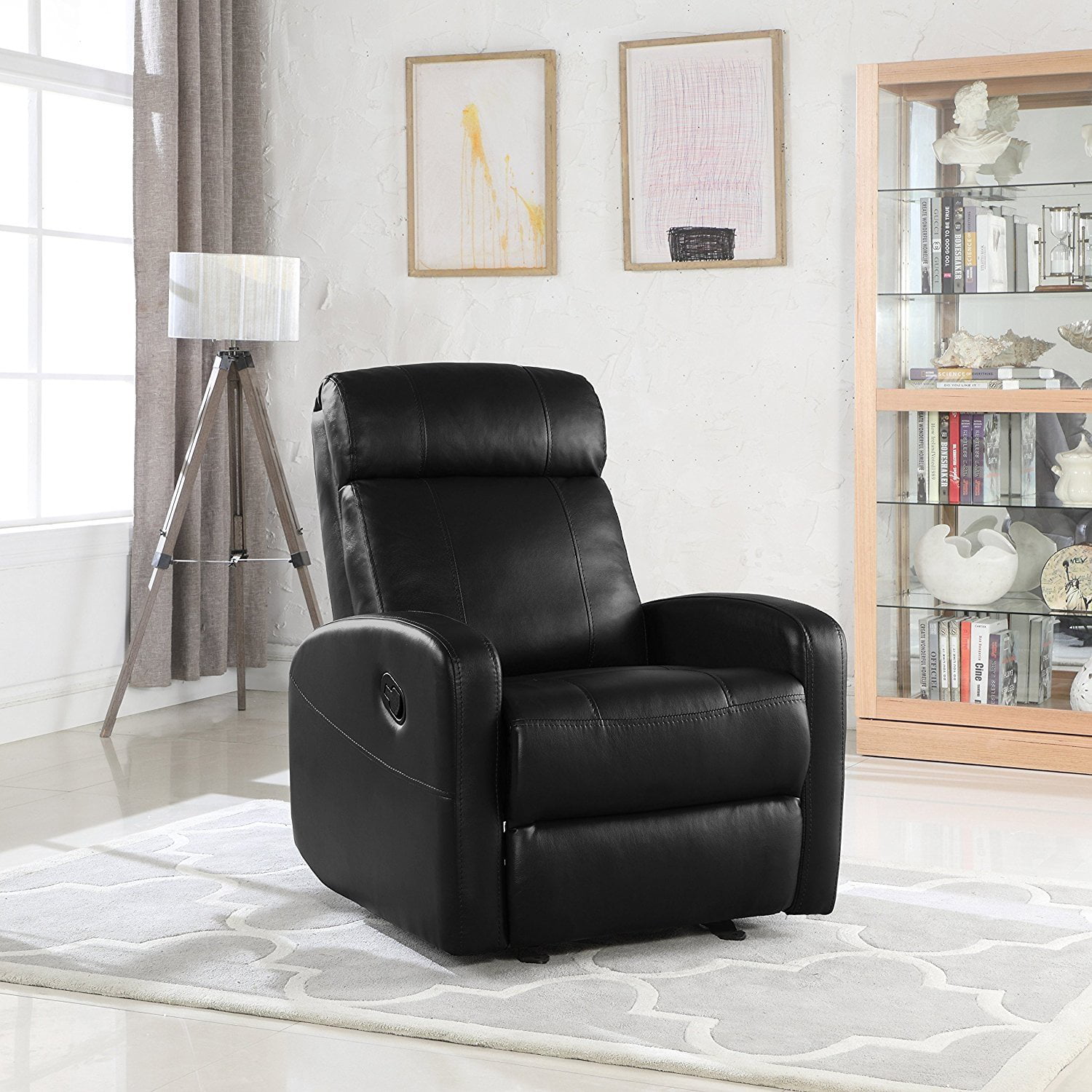 Overstuffed Sleek Modern Living Room Faux Leather Recliner Chair