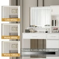 thumbnail image 3 of Vanity Desk with Mirror & LED Light Strip, Dressing Table with 3-Level Storage, 3 Lighting Modes Adjustable Brightness, White Makeup Desk for Bedroom, 3 of 6