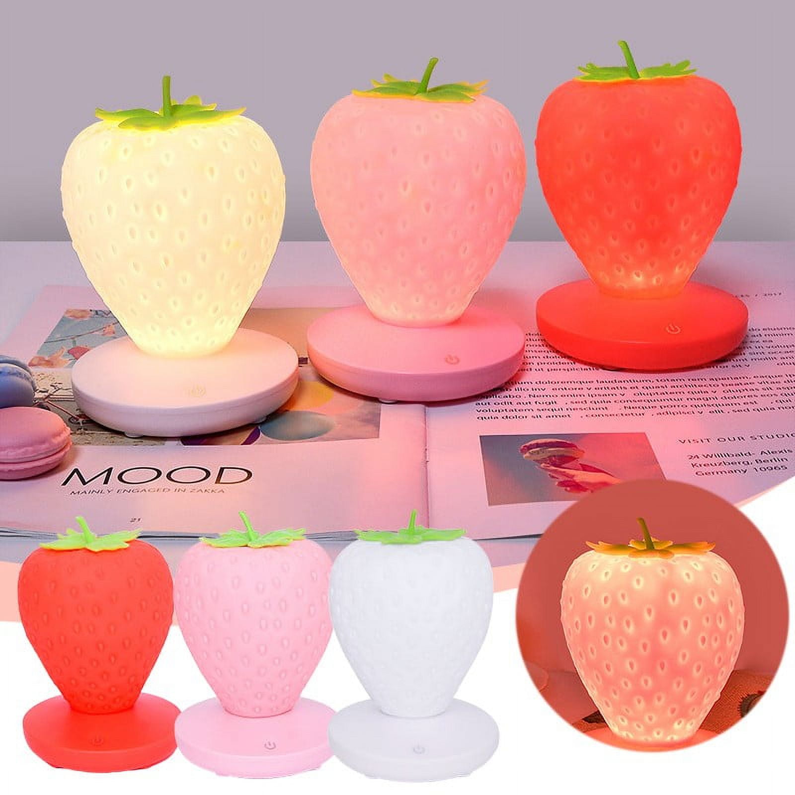 pdqouc Creative Strawberry Lamp Nursery LED Cute Kids Night Light Children's Bedside light Birthday Wedding Gifts for Girls Women Bedroom Lights Decor