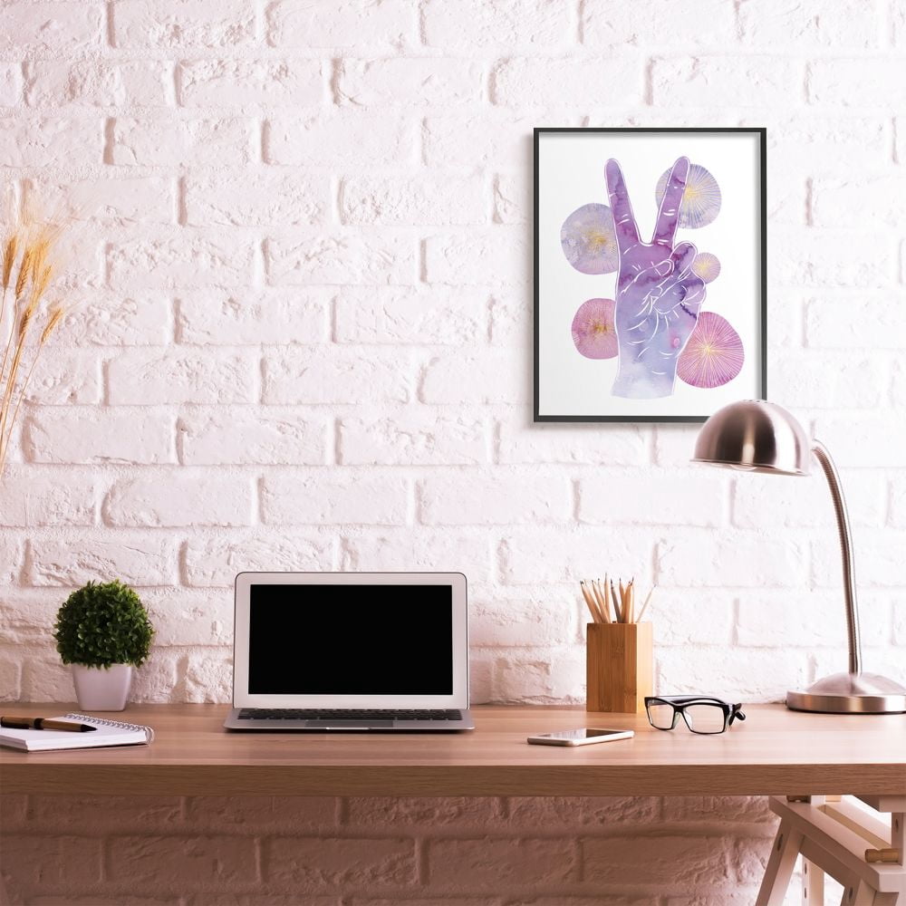 Stupell Industries Purple Watercolor Peace Hand Sign with Abstract Shapes Designed by Ziwei Li