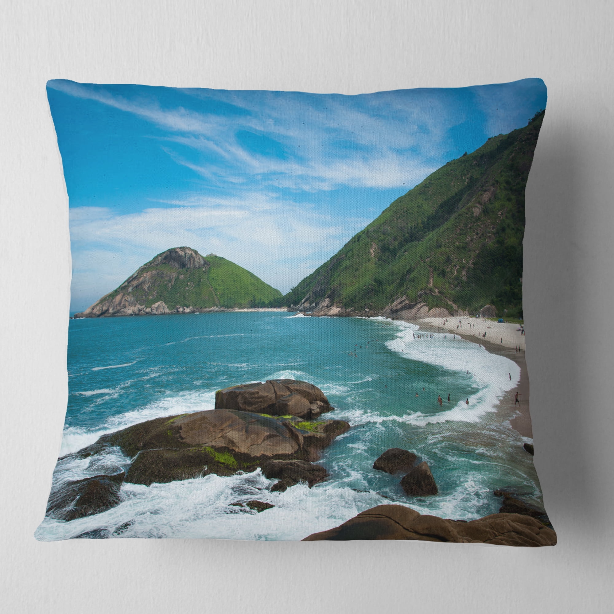 Designart Praia do Meio Beach - Seashore Photography Throw Pillow - 16x16