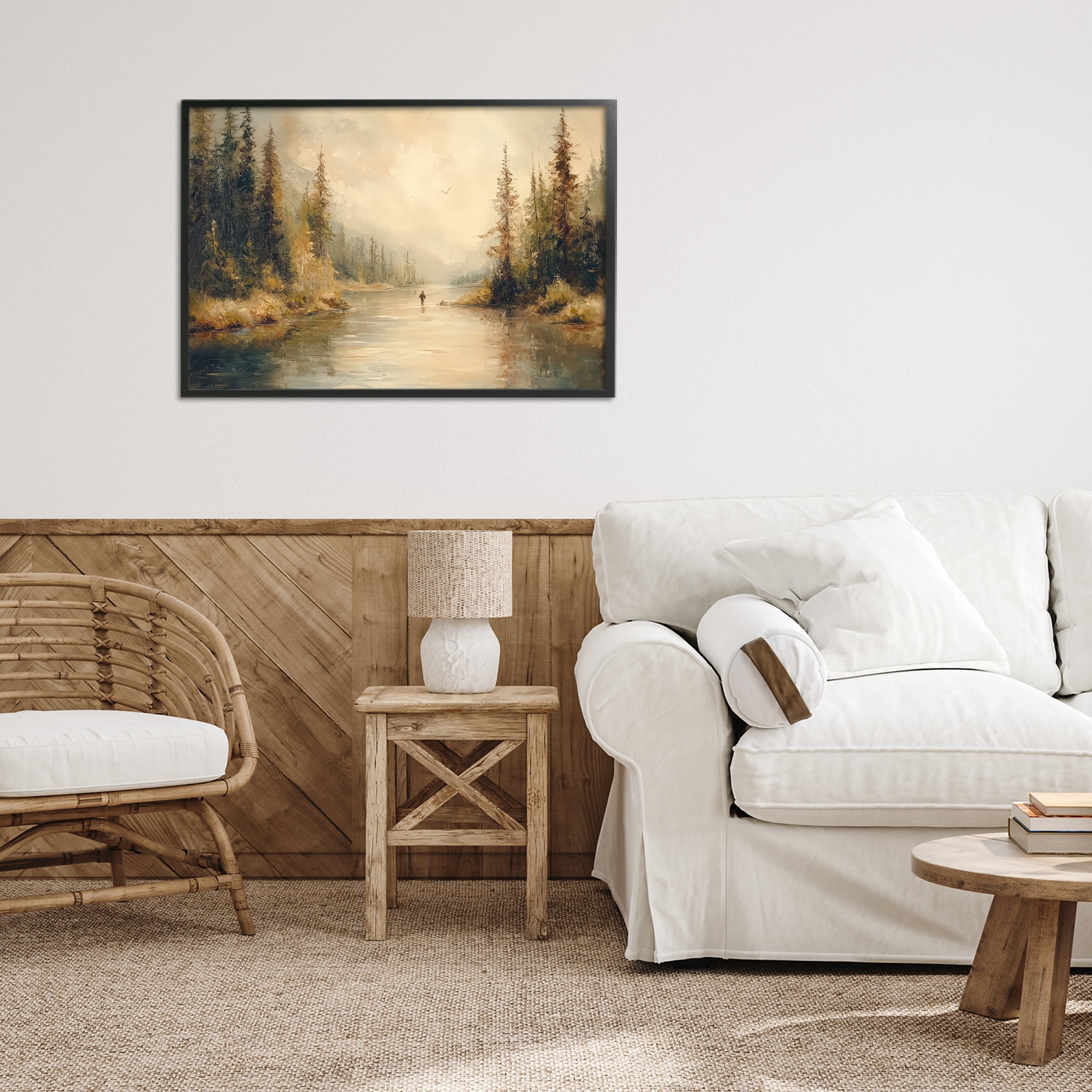 Stupell Industries Fly Fisher at Misty River Black Framed Giclee Art, design by Petal Prints Design