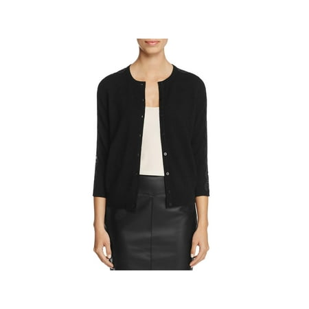 Cashmere Waterfall - Cashmere Womens Lace-Trim Sleeves Button-Up Cardigan Sweater