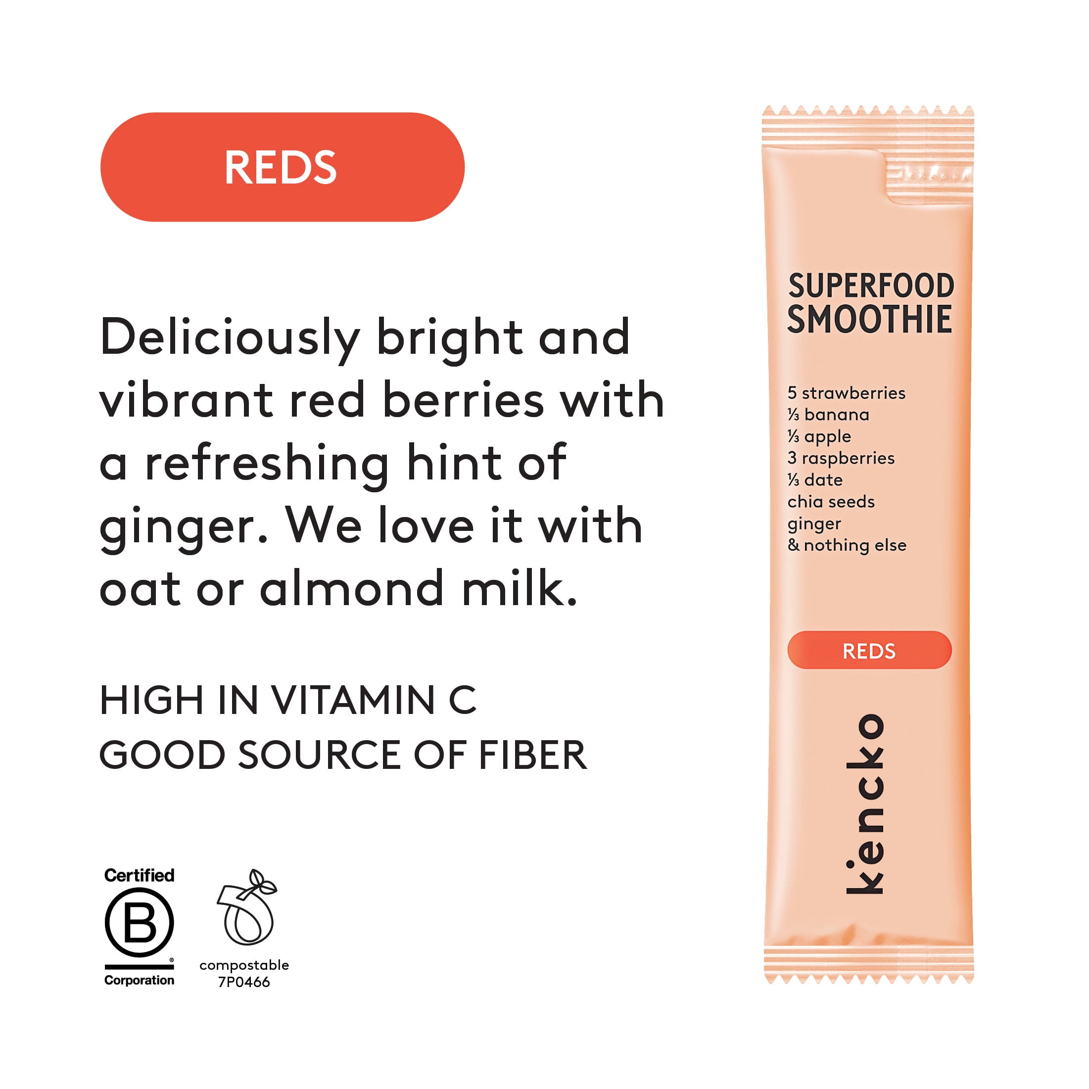 Kencko Reds Instant Superfood Fruit & Veggie Smoothies, .63 oz, 4 Pack