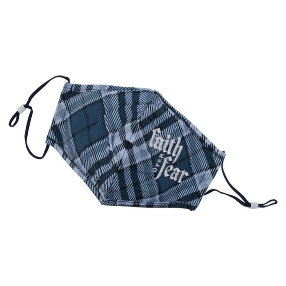 with Love inspirational Face Mask, Faith Over Fear, Blue Plaid