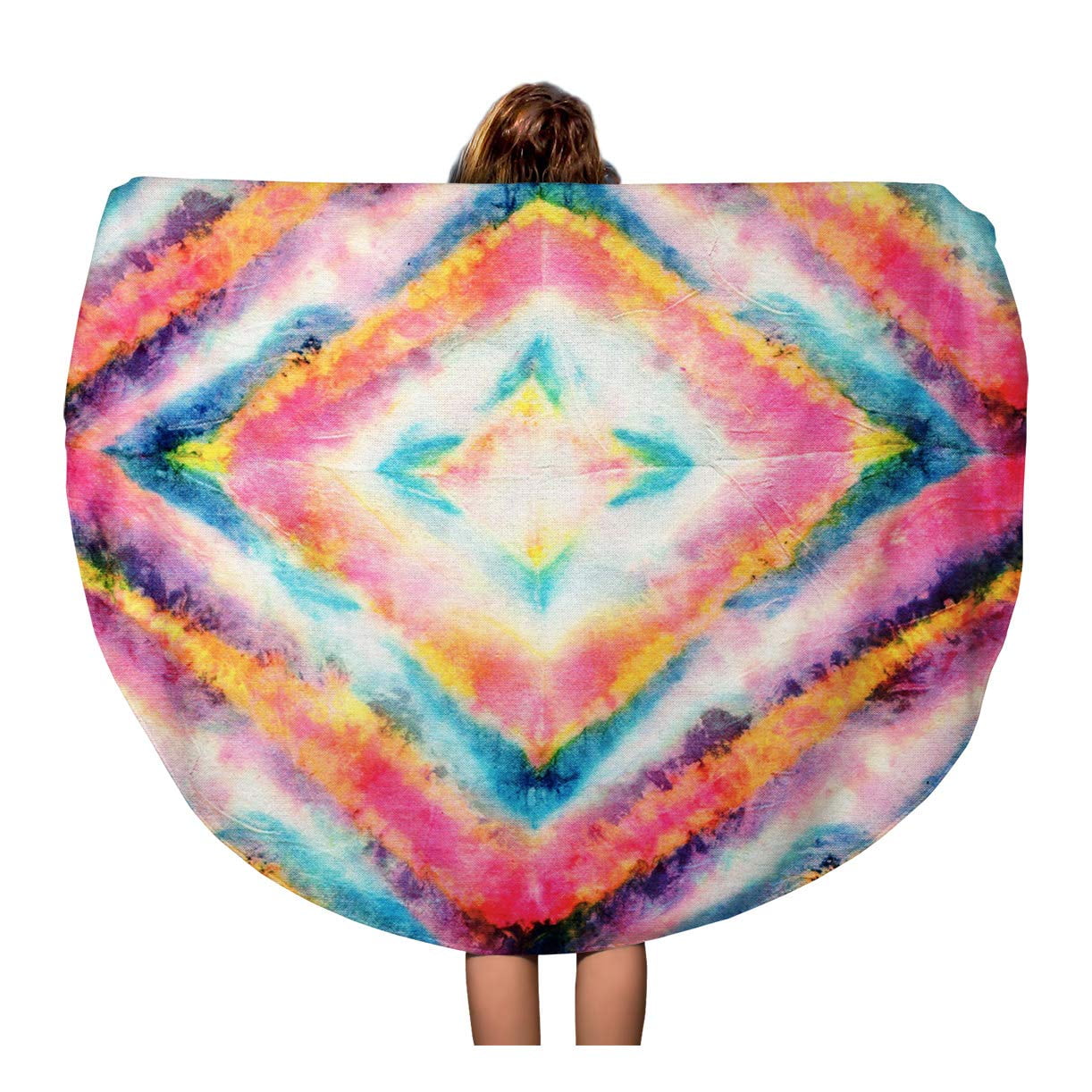 JSDART 60 inch Round Beach Towel Blanket Tie Dye Pattern of Bright