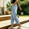 thumbnail image 4 of Women's Baggy Jeans Elastic High Waist Loose Tapered Denim Pants Side Button Detail Y2K Trousers with Pockets Vintage Casual Streetwear Light Blue, 4 of 6