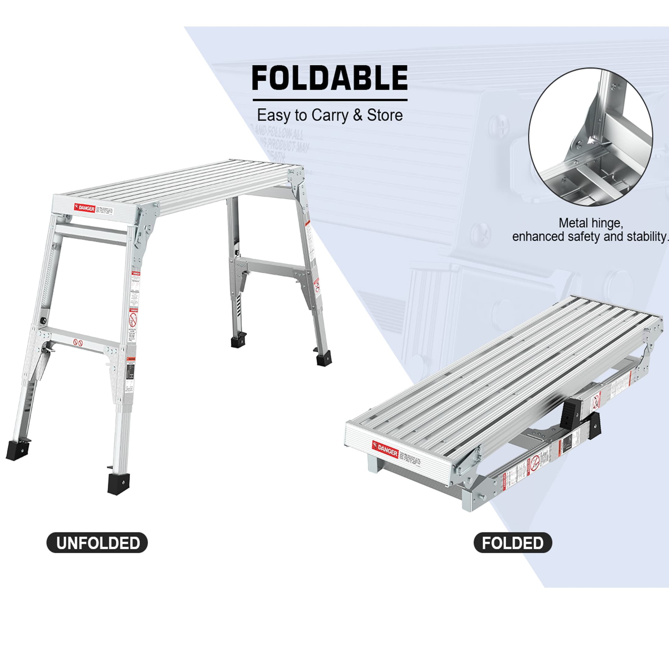 Aukfa Adjustable Work Platform, Portable Bench Folding Ladder,Gray
