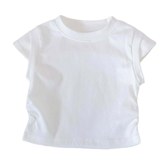 Zanarzt Little Girls Short Sleeve Tops Girls Short Sleeve T Shirts Kids Summer Tops Crewneck Basic Graphic Tees White,18-24 Months