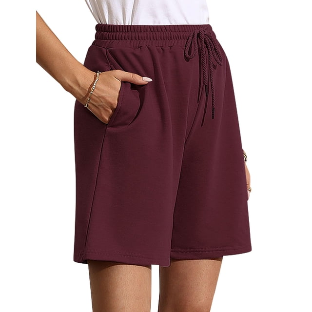 Pantalones cortos Quenteen Quenteen hasta la rodilla para mujer, color rojo vino