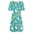 thumbnail image 3 of Vestido Corto para las Mujeres Cuello Redondo Manga Corta Impresa Suéter, Moda Casual Estilo Línea, 3 of 8