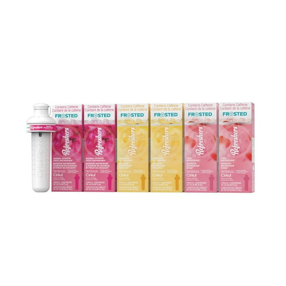 Cirkul Frosted Refreshers Flavour Cartridge Variety Pack, 6 Pack (2 Mango Dragon Fruit Refresher, 2 Paradise Refresher, and 2 Pink Refresher), Cirkul Sip® flavour cartridges, 6-pack