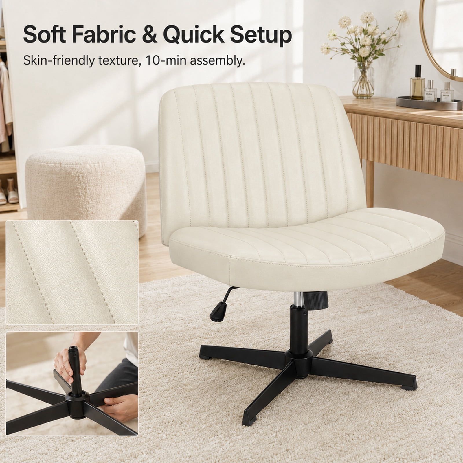 Alvantor Criss Cross Office Chair, No Wheels Armless Swivel, Wide Seat Criss Cross Chair for Home Office & Reading Room