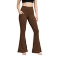 thumbnail image 2 of Yoga Pants Zaewscy Ladies High Waisted Elastic Yoga Pocket Flared Exercise And Fitness Training Wide Leg Flared Pants Brown S, 2 of 8