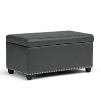 Amelia 33 inch Wide Storage Ottoman Bench in Stone Grey Vegan Leather