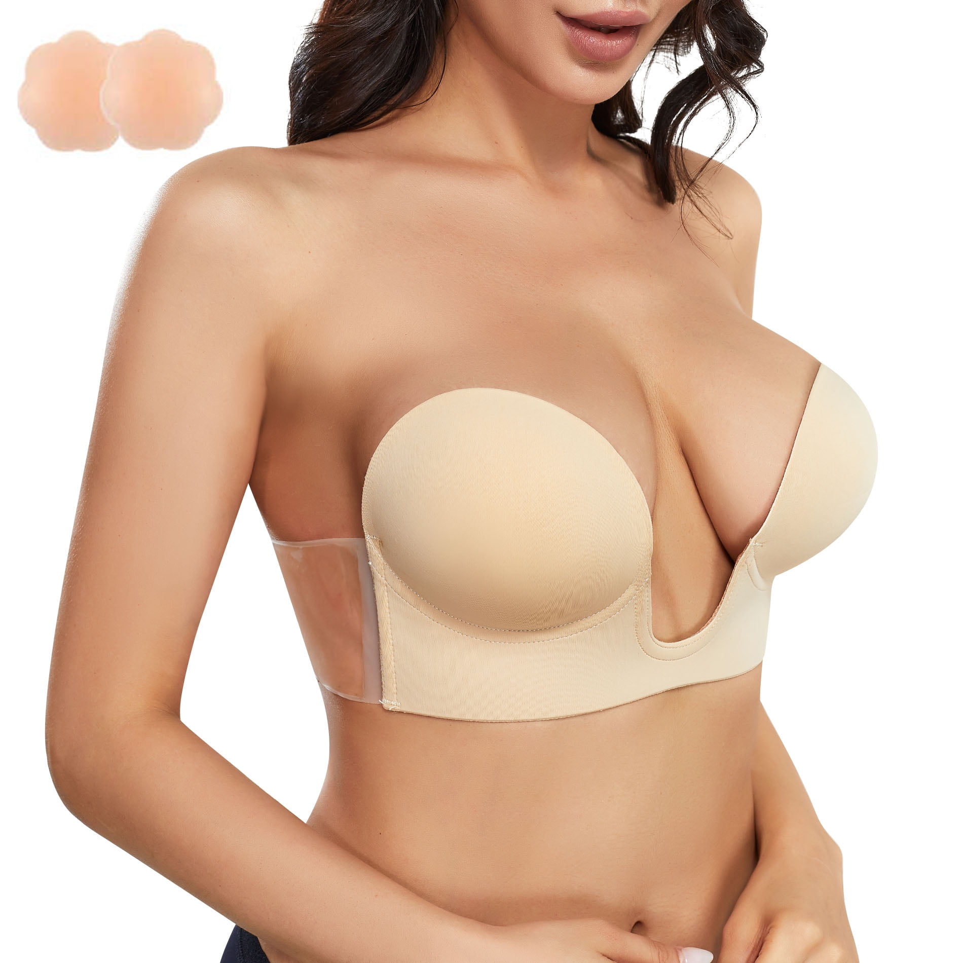 XSHNUO Adhesive Bra Invisible Strapless Backless Silicone Sticky Push Up  Lifting Bras for Women with Nipple Covers : : Clothing, Shoes 